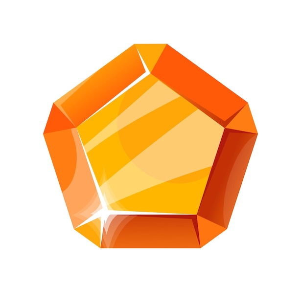 Vector cave jewelry gem. orange amber, glare curly pentagon, fantasy cartoon vector illustration, icon