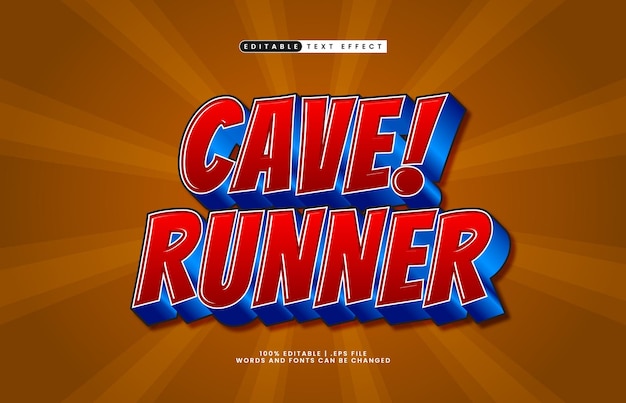 cave runner bewerkbare tekst-effect met een spel en speel tekst stijl