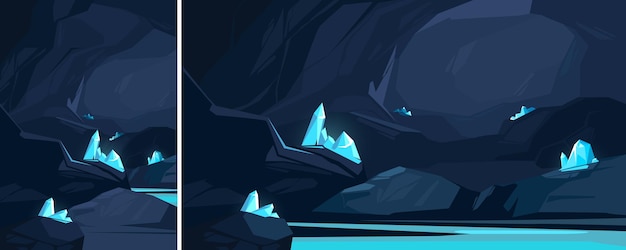 Vector cave with blue crystals