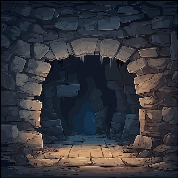 Vector a cave with light and hole in the ground game background illustration vector forest