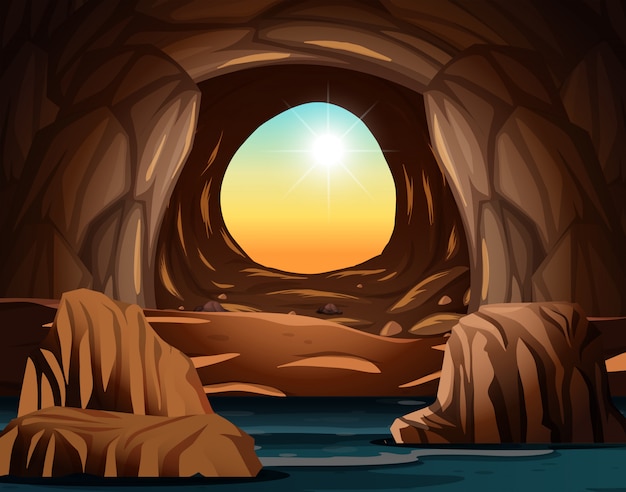 Vector cave with sunlight opening