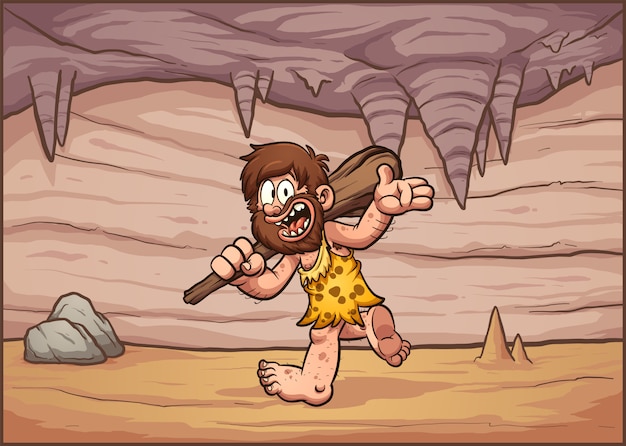 Vector caveman in cave