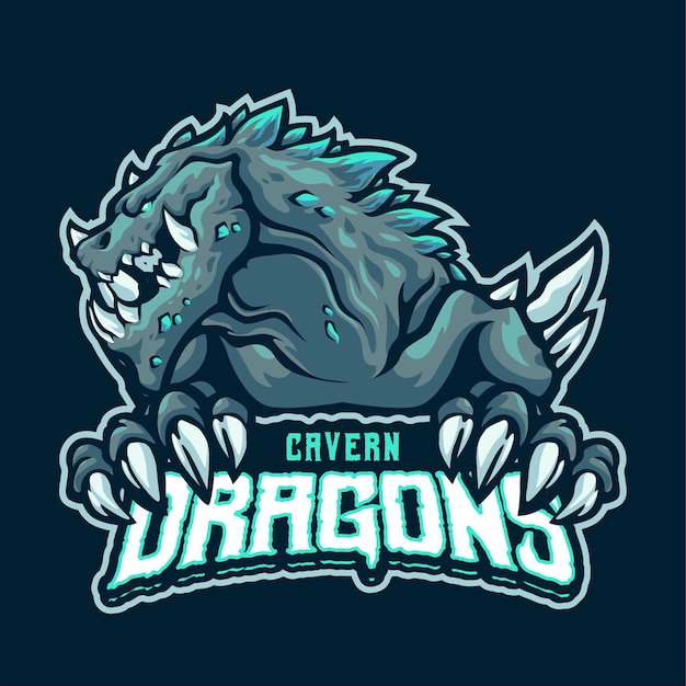 Modello di logo della mascotte del drago della caverna