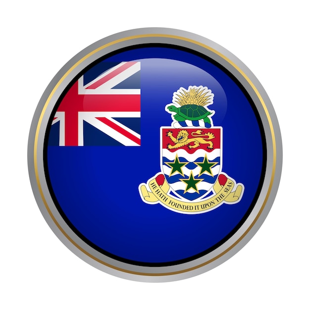 Cayman Islands flag circle shape button glass texture on white