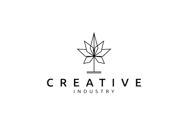 CBD Cannabis Marijuana logo with one line design concept