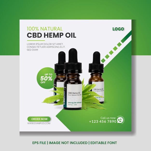 Cbd конопляное масло в социальных сетях и шаблон поста в instagram