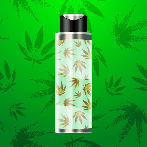 Vector cbd oil bottle with cannabis pattern