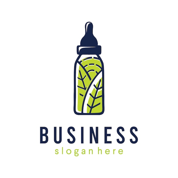 Дизайн логотипа стеклянной бутылки масла Cbd с органической природой листьев конопли