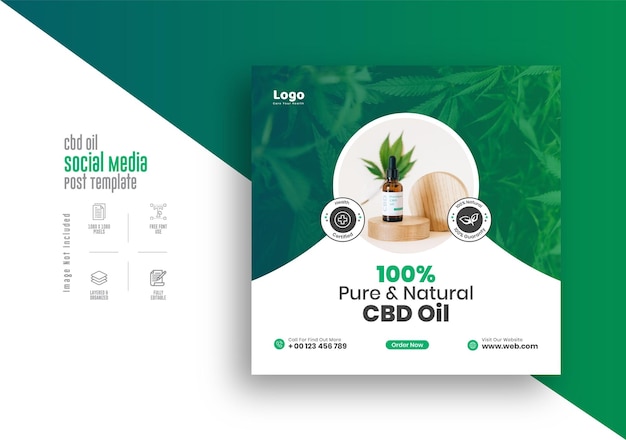 Cbd oil marketing social media post template design for cannabis hemp products