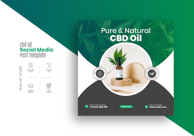 Cbdオイルマーケティングソーシャルメディア投稿テンプレート大麻麻製品のデザイン
