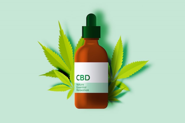 Vector cbd product with cannabidiol leaves