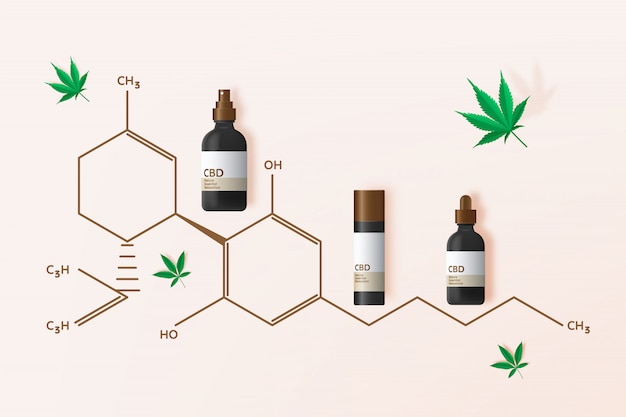 Prodotto a base di cbd con foglie di cannabidiolo