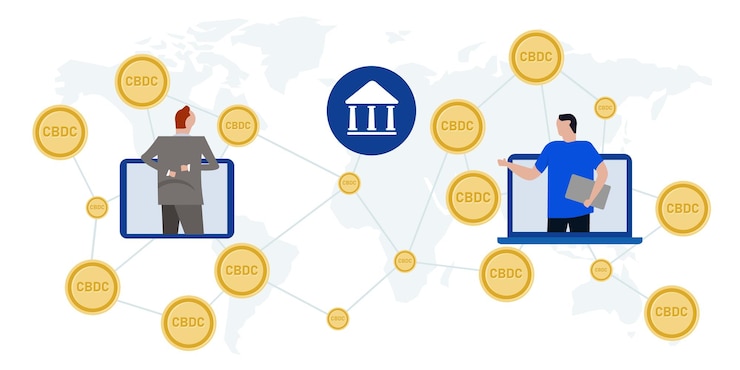 Vector cbdc central bank digital currency online money block chain crypto cyber transaction