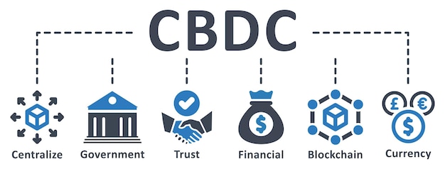 Cbdc infographic sjabloonontwerp met iconen vector illustratie bedrijfsconcept