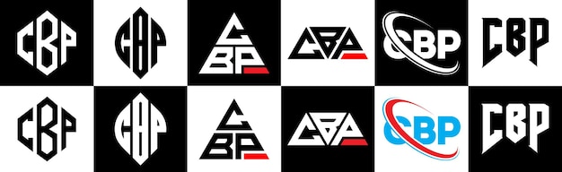 CBP letter logo ontwerp in zes stijl CBP veelhoek cirkel driehoek zeshoek platte en eenvoudige stijl met zwart en wit kleur variatie letter logo set in één artboard CBP minimalistische en klassieke logo