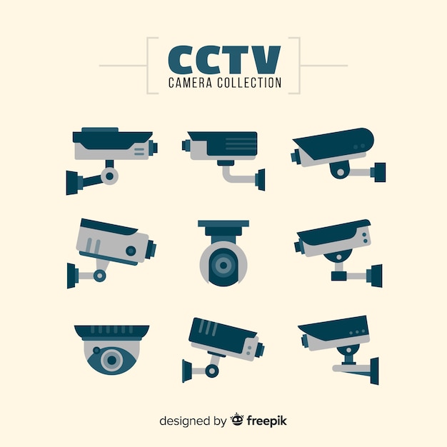 Вектор Коллекция камер cctv с плоским дизайном