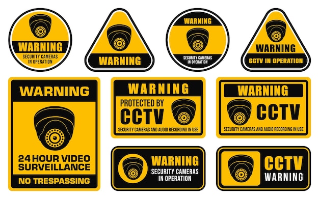 Cctv camera or security camera warning sign vector