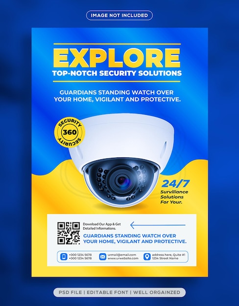 Vector cctv security camera equipment flyer design template