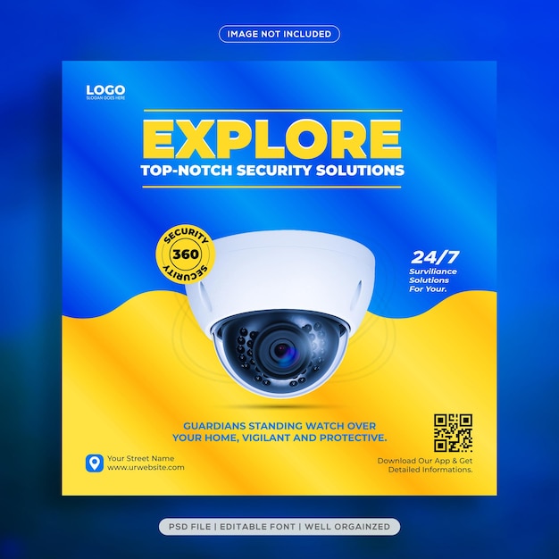 Vector cctv security camera equipment social media instagram post template