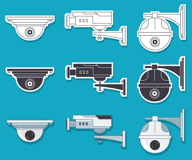 Cctv 보안 카메라 벡터 아이콘 배경에 고립 된 설정