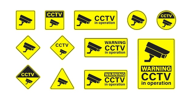 CCTV set flat banners on white background Securiti technology system vector