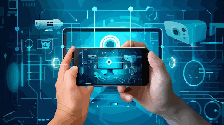 Vector cctv smartphone app video recording closeup view