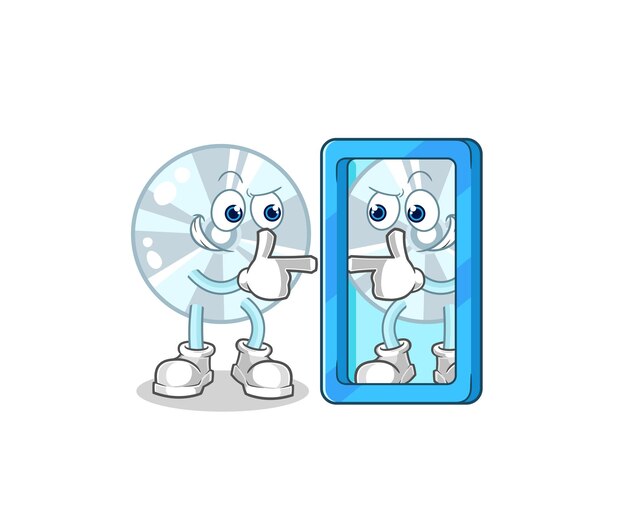 CD looking into mirror cartoon cartoon mascot vector