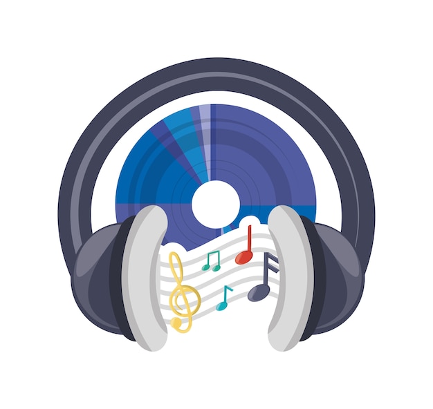 Vector cd musical notes and headphone concept