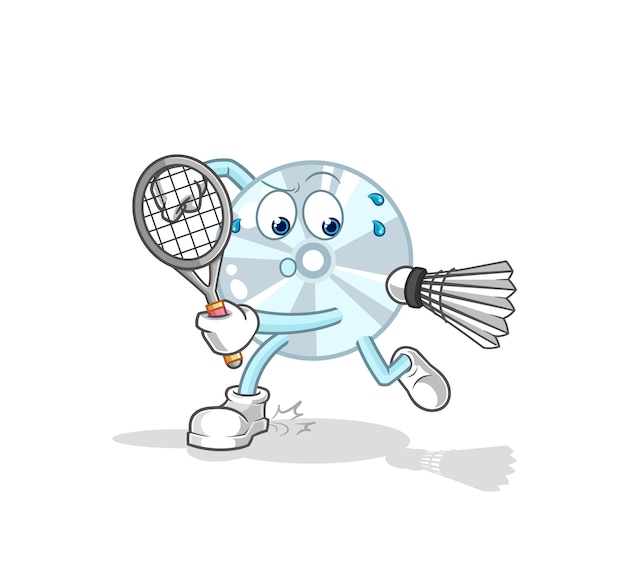 CD playing badminton illustration character vector