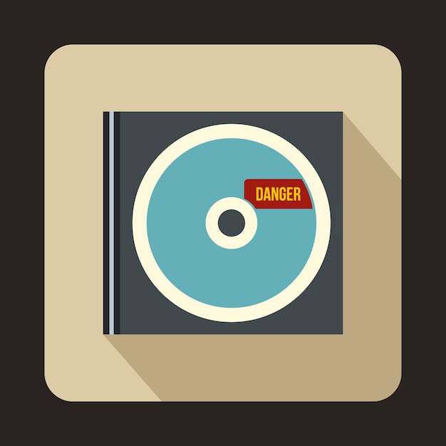 Vector cd with danger lettering icon in flat style on a beige background