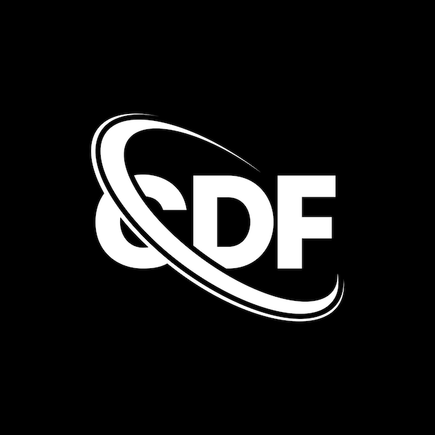 CDFのロゴCDFの文字CDF の文字のデザインIDFのイニシャルCDFロゴは円と大文字のモノグラムでリンクされていますCDFはテクノロジービジネスと不動産ブランドのタイポグラフィーです