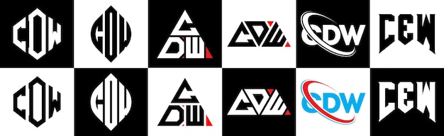 CDW letter logo design in six style CDW polygon circle triangle hexagon flat and simple style with black and white color variation letter logo set in one artboard CDW minimalist and classic logo