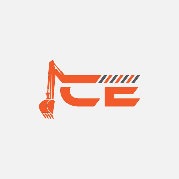 Vector ce excavator heavy equipment logo design concept