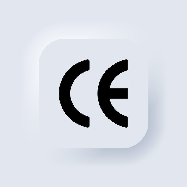 CE icon. Certificate mark. Elements for mobile concepts and web apps. Neumorphic UI UX white user interface web button. Neumorphism. Vector EPS 10.