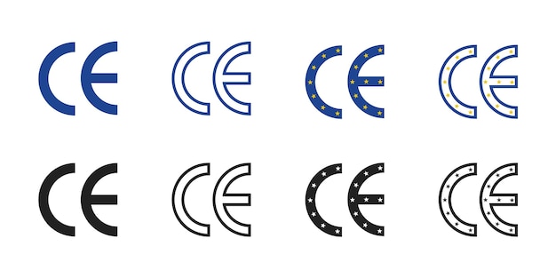 CE 마크 아이콘 제품 포장에 대한 CE 마킹 CE 기호는 유럽 적합성 인증 마크 10eps의 흰색 배경 컬렉션에 격리