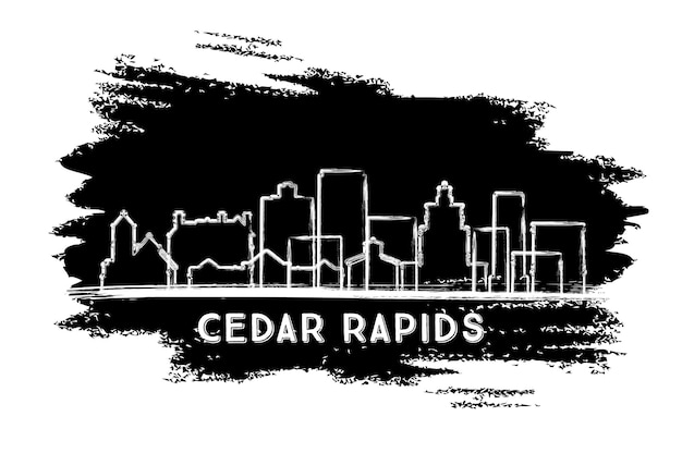 Сидар-Рапидс Айова-Сити Skyline Силуэт Ручной рисунок Бизнес-путешествие и концепция туризма с современной архитектурой