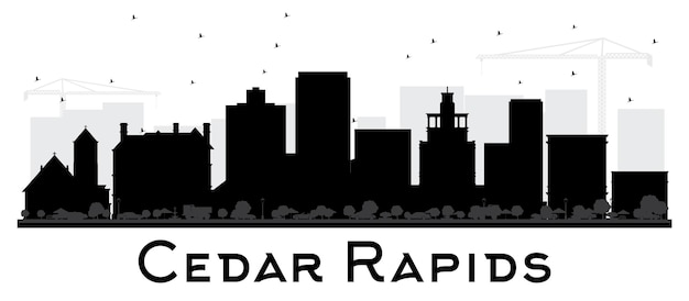 Cedar Rapids Iowa skyline zwart-wit silhouet. Vector illustratie. Zakelijk reisconcept. Stadsgezicht met bezienswaardigheden.