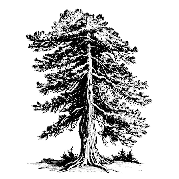 Vector cedar vector drawing isolated hand drawn object engraved style illustration