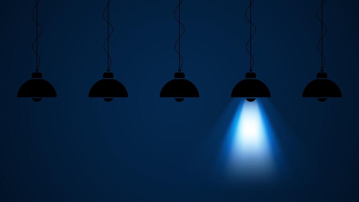 Vector ceiling hanging lamp with illuminated on blue background