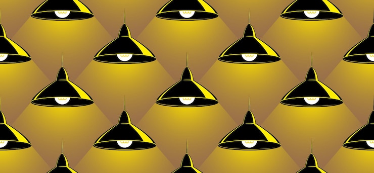Vector ceiling lamps seamless vector background, hanging spot lights endless wallpaper image.