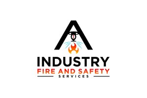 Ceiling water sprinkler logo design fire extinguisher emblem letter a shape industry icon symbol
