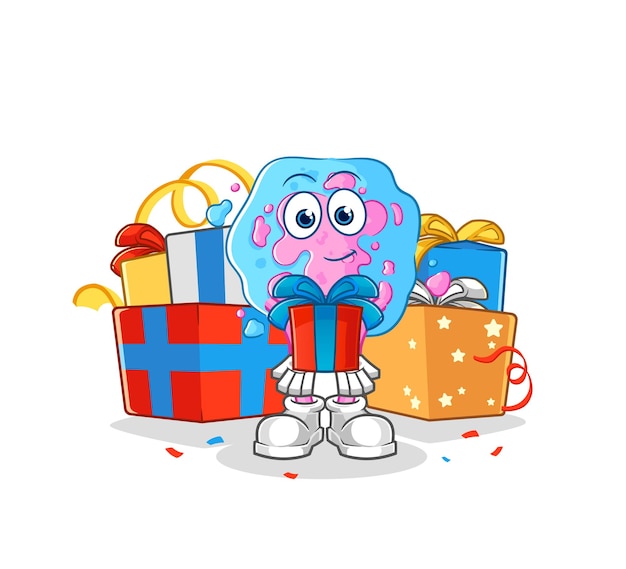 Cel geeft geschenken mascotte cartoon vector