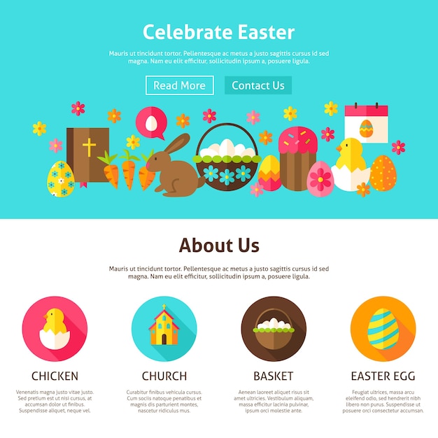 Празднуйте пасху в веб-дизайне. плоский стиль векторные иллюстрации для баннера веб-сайта и целевой страницы. весенний праздник.
