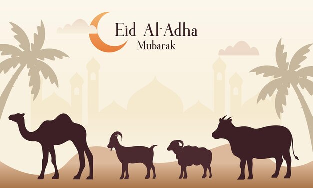 Celebrate Eid Al Adha Mubarak Islamic Background with Qurban Animals