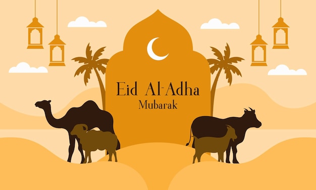 Celebrate Eid Al Adha Mubarak Islamic Background with Qurban Animals