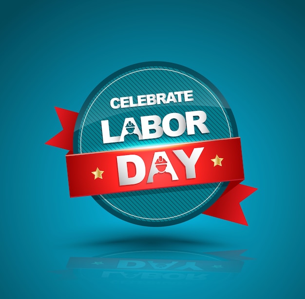 Celebrate labor day badge with red ribbon 