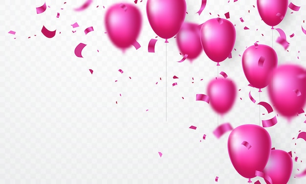 美しい紙吹雪とピンクの風船でデザインを祝います。