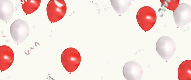 Vector celebrate with red and white balloons with confetti for festive decorations vector illustration