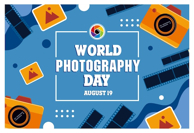 celebrate world photography day with a captivating experience that embodies the art of capturing moments and creating lasting memories flat vector modern illustration