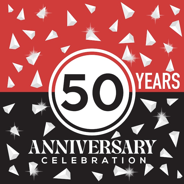 Celebrating 50th years anniversary logo design with red and black background.